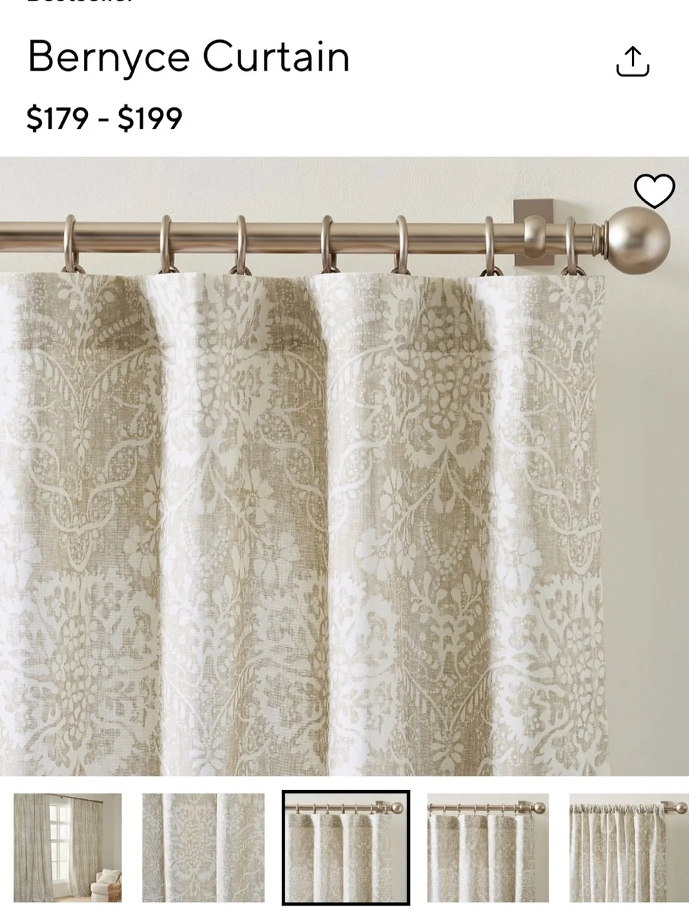 Pottery Barn Bernyce Patterned Drape – 50x96 Flax